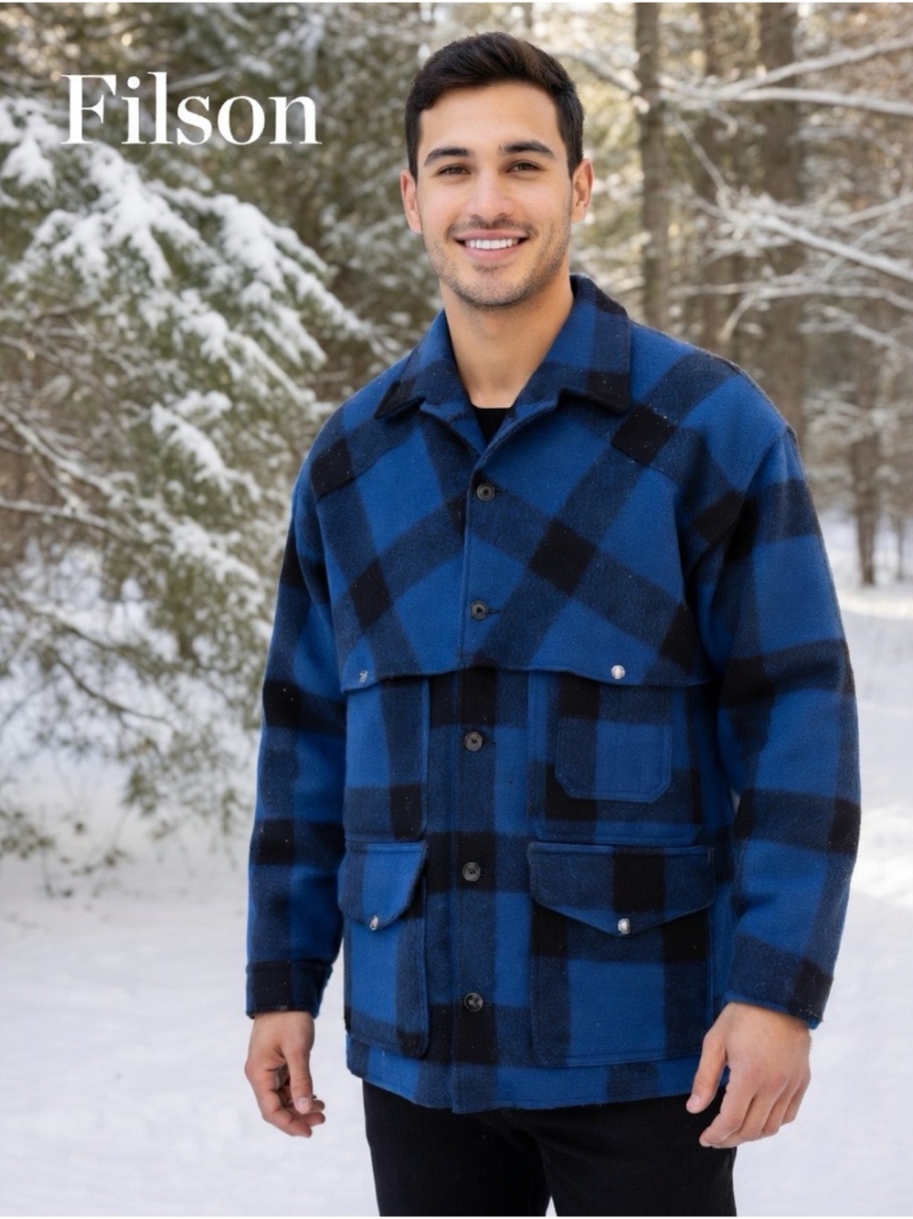 Rare VTG Filson Double Mackinaw Cruiser Blue Black Buffalo Plaid Coat